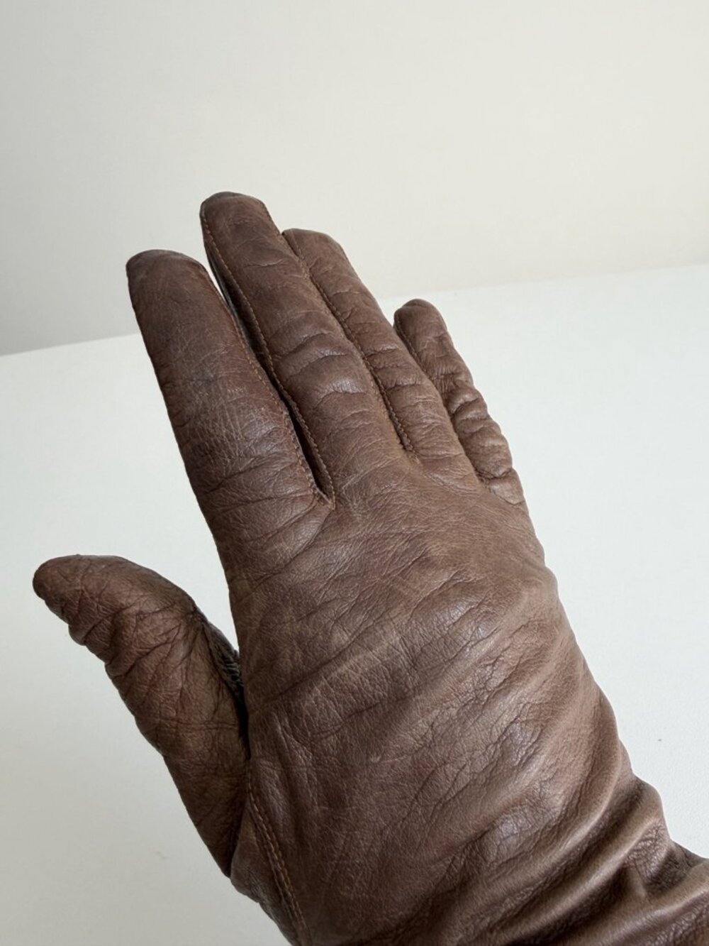 Vintage 1960s Ladylike Brown Leather Silk Lined Long Gloves France S